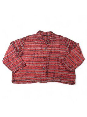 Vtg Chico's Design Silk Textured Striped Jacket Women's 3 (XL) Funky Retro Red